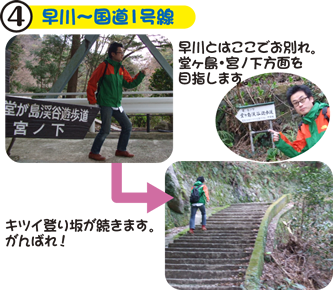 4.早川～国道1号線 早川とはここでお別れ。堂ヶ島・宮ノ下方面を目指します。キツイ上り坂が続きます。がんばれ！